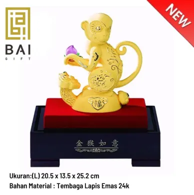 PATUNG SHIO ULAR TAHUN 2025 BAI GIFT PATUNG SHIO MONYET LAPIS EMAS 24K SIZE L 1 ~blog/2023/3/24/monyet_l