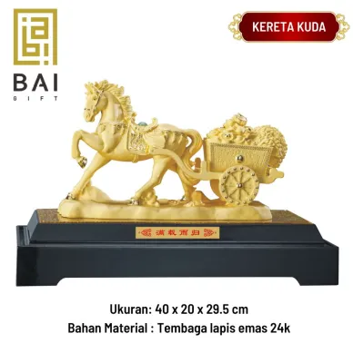 PATUNG SHIO ULAR TAHUN 2025 BAI GIFT PAJANGAN FENG SHUI PATUNG KUDA KERETA LAPIS EMAS 24K 1 ~blog/2023/6/19/kereta_kuda