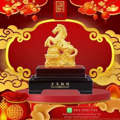PATUNG SHIO ULAR TAHUN 2025 HAMPERS CHINESE NEW YEAR PATUNG KUDA EMAS BERDIRI DIATAS GUCI EMAS DAN KOIN KEBERUNTUNGAN  PENARIK KEKAYAAN 4 ~blog/2025/11/7/52
