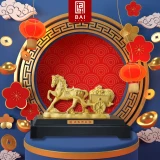 BAI GIFT PAJANGAN FENG SHUI PATUNG KUDA KERETA LAPIS EMAS 24K