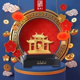 BAI GIFT PAJANGAN PATUNG IKAN EMAS MELINTASI GERBANG NAGA LAPIS EMAS 24K